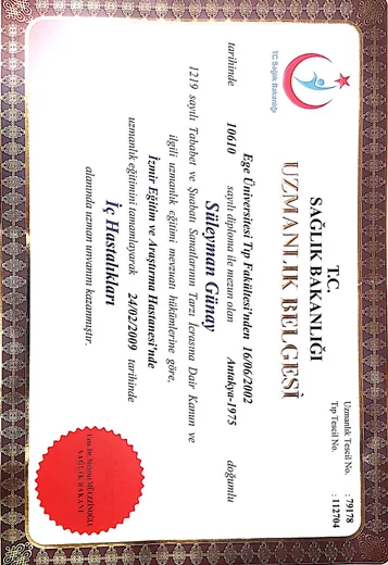 Internal Medicine specialist certificate