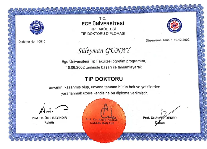 Ege University Faculty of Medicine MD diploma